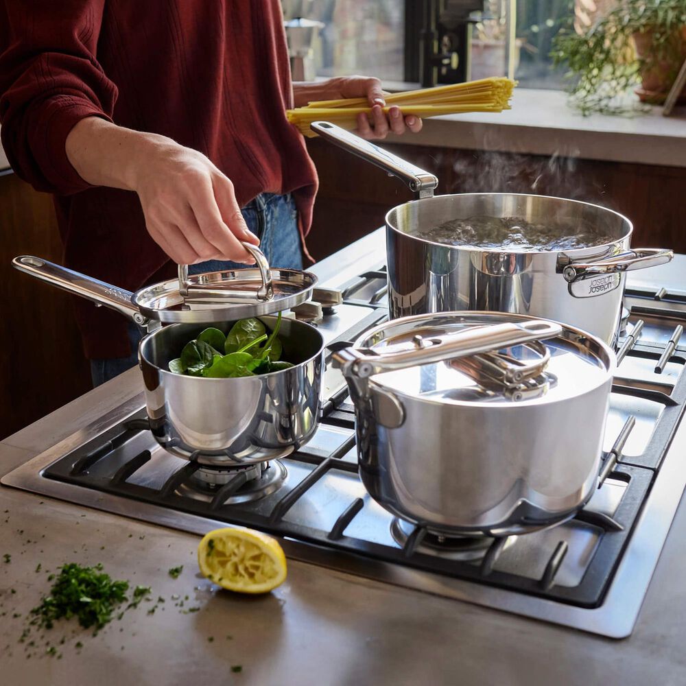 Joseph Joseph Space Steel 3-Piece Saucepan Set with Folding Handle in Stainless Steel, , large