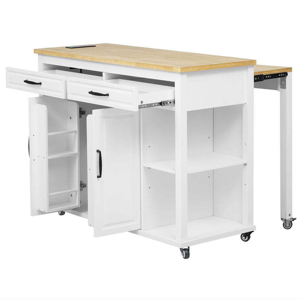 HOMLUX 47" Kitchen Island with Extendable Dining Table in White, , large