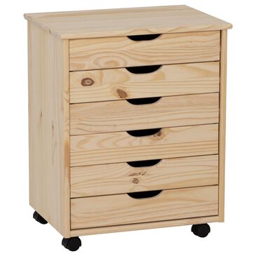 Linon Home Decor Cary 6-Drawer Wide Rolling Cart in Unfinished, , large