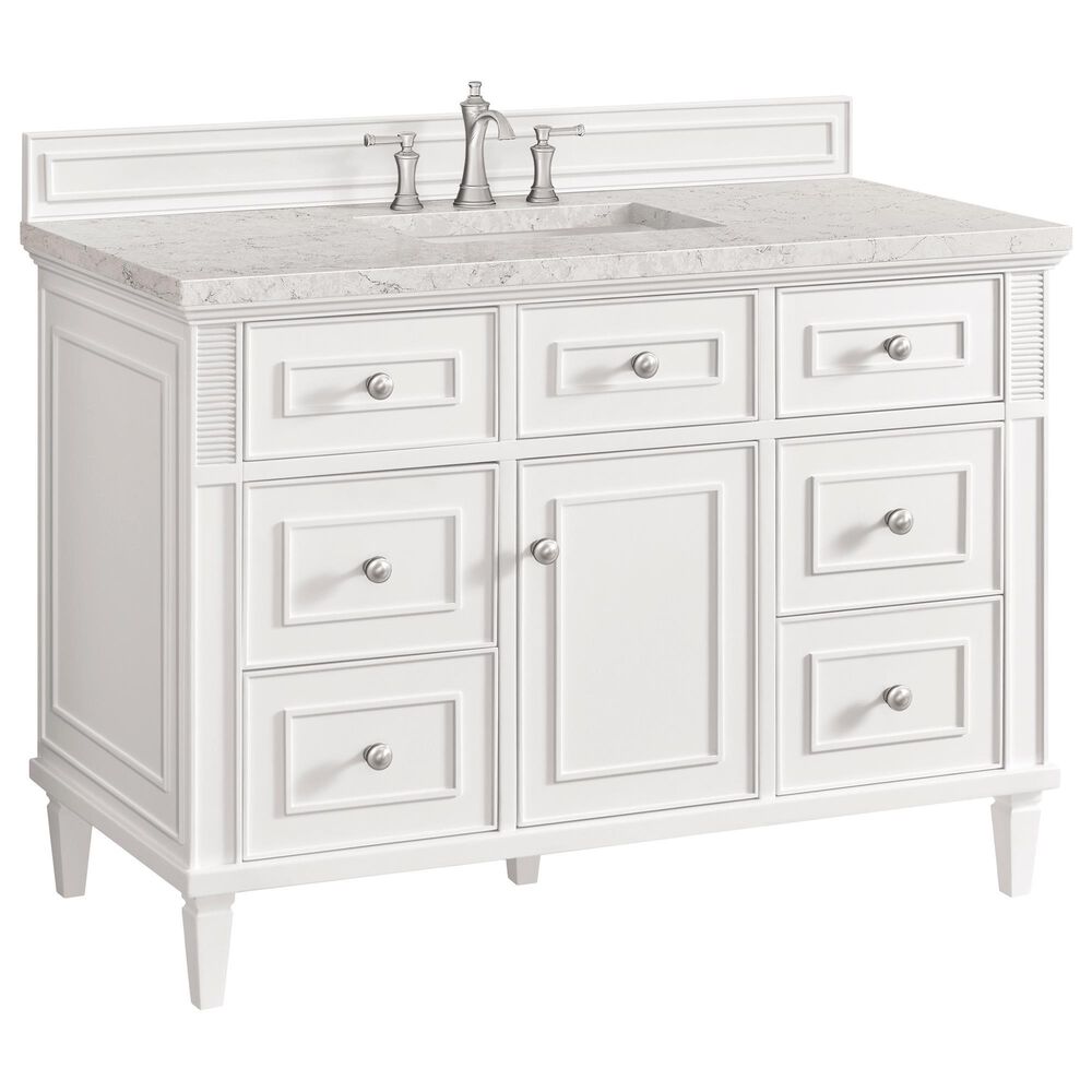 James Martin Vanities Lorelai 48" Single Vanity in Bright White with 3 cm Eternal Jasmine Pearl Quartz Top, , large