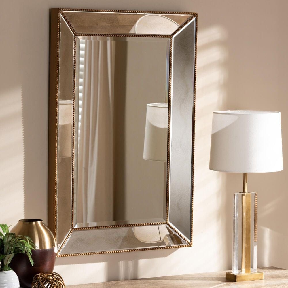 Baxton Studio Neva Rectangular Accent Wall Mirror in Antique Gold, , large