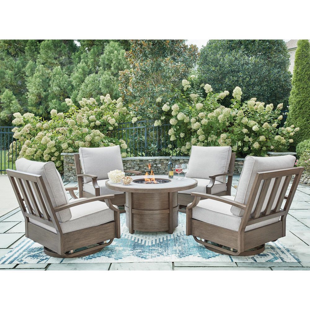 Ashley Rainier Ranch 5-Piece Fire Pit Chat Set in Beige, , large
