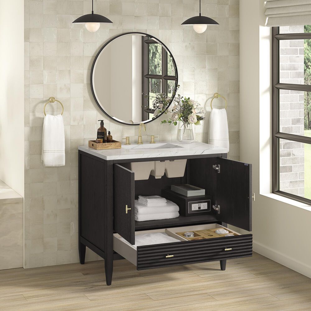 James Martin Vanities Myrrin 36&quot; Vanity in Carbon Oak with 3 cm Ethereal Noctis Quartz Top, , large