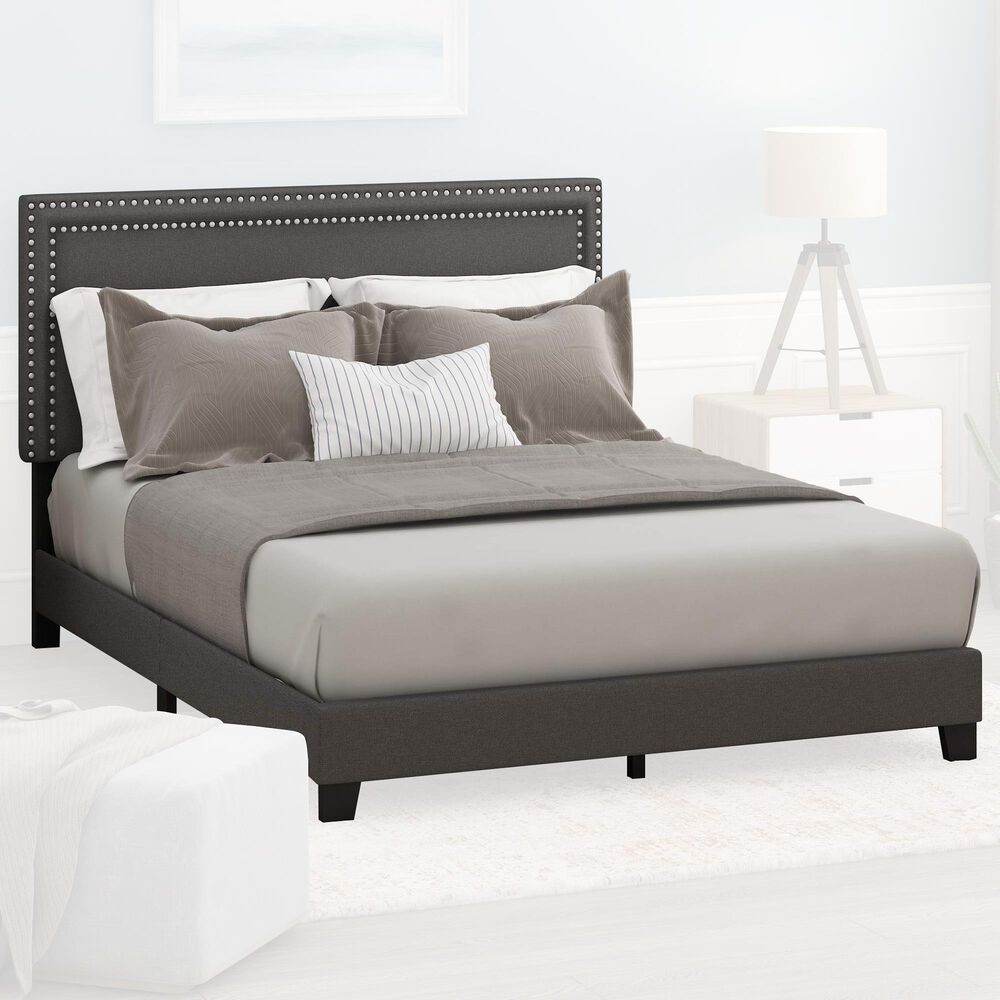HOMLUX Laval Queen Upholstered Platform Bed Frame in Stone, , large