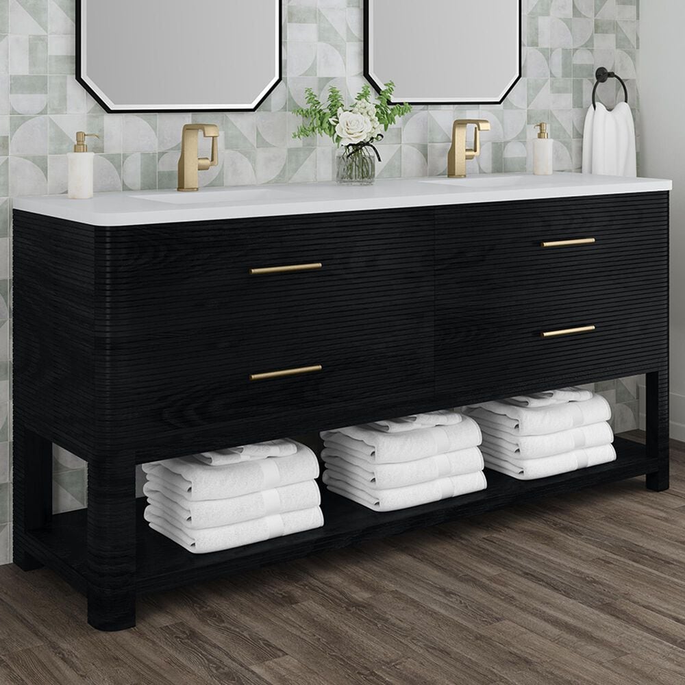 James Martin Vanities Lucian 72&quot; Double Vanity in Carbon Oak with 3 cm White Zeus Quartz Top, , large