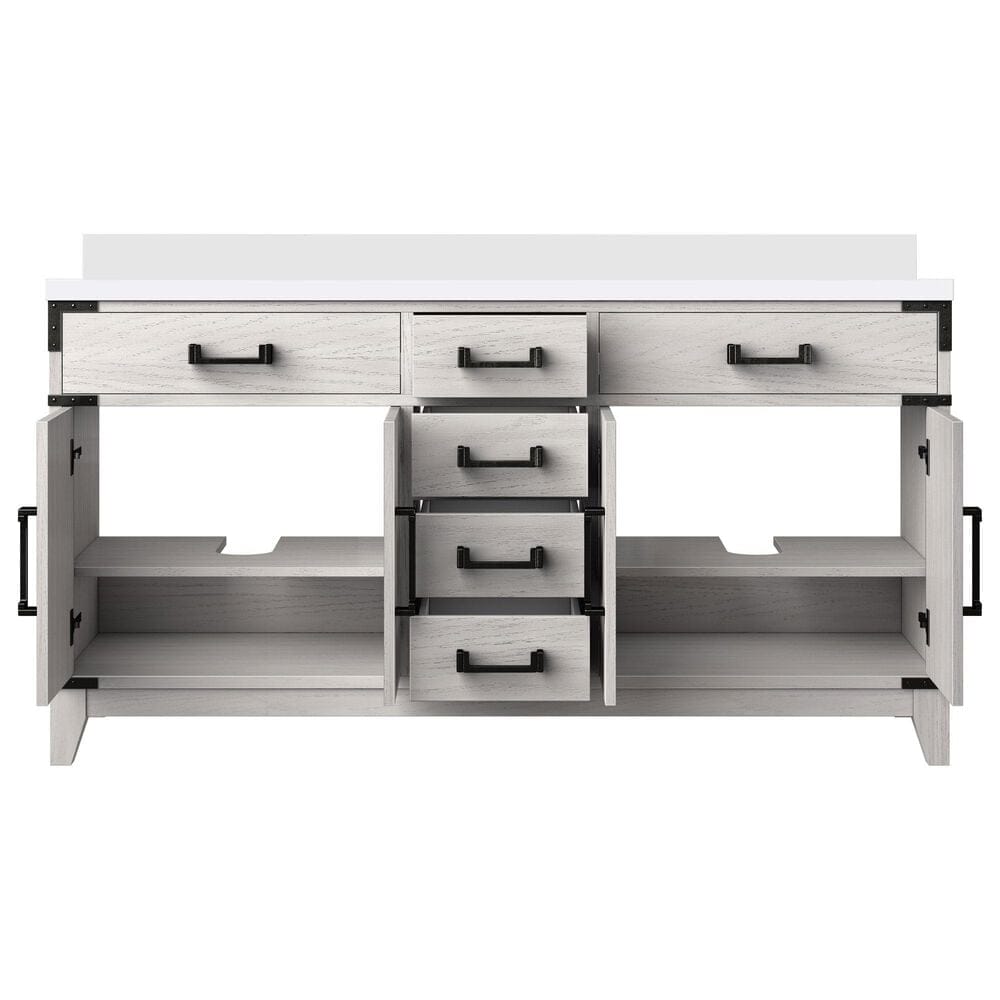 Lexora Home Laurel 60&quot; Double Bathroom Vanity in White Oak with White Quartz Top and Rectangular Sinks, , large