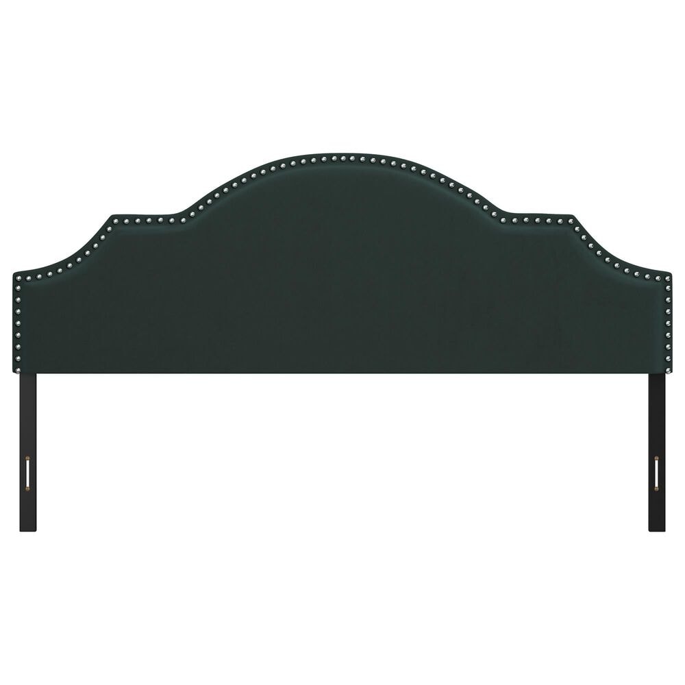 The Monday Company Cynthia Upholstered King Adjustable Headboard with Nickel Nail Heads in Green Velvet, , large