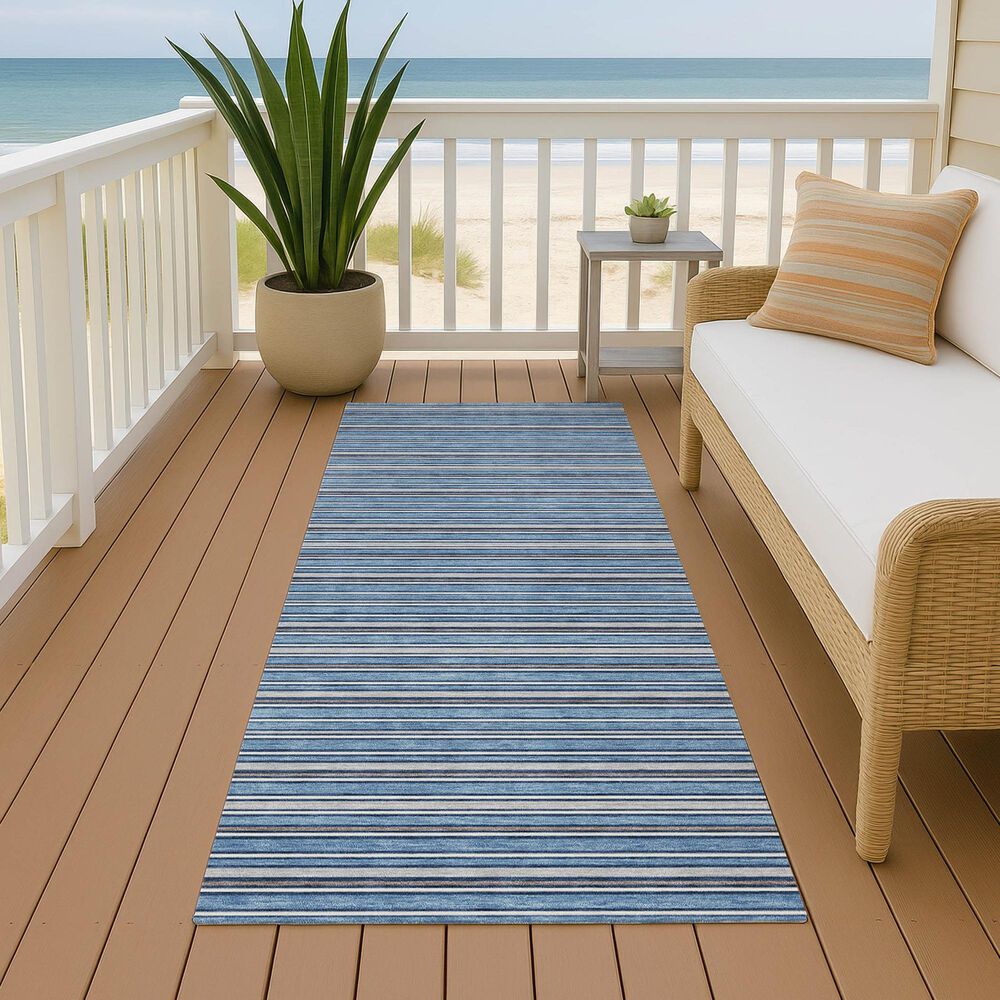 Dalyn Rug Company Soft Essentials Striped Denim 2'3" x 7'6" Indoor/Outdoor Runner, , large