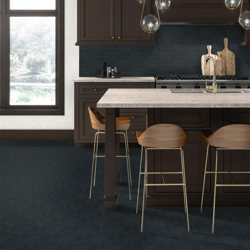 Dal-Tile Bee Hive Medley Black 8.5&quot; x 10&quot; Hexagon Porcelain Tile, , large