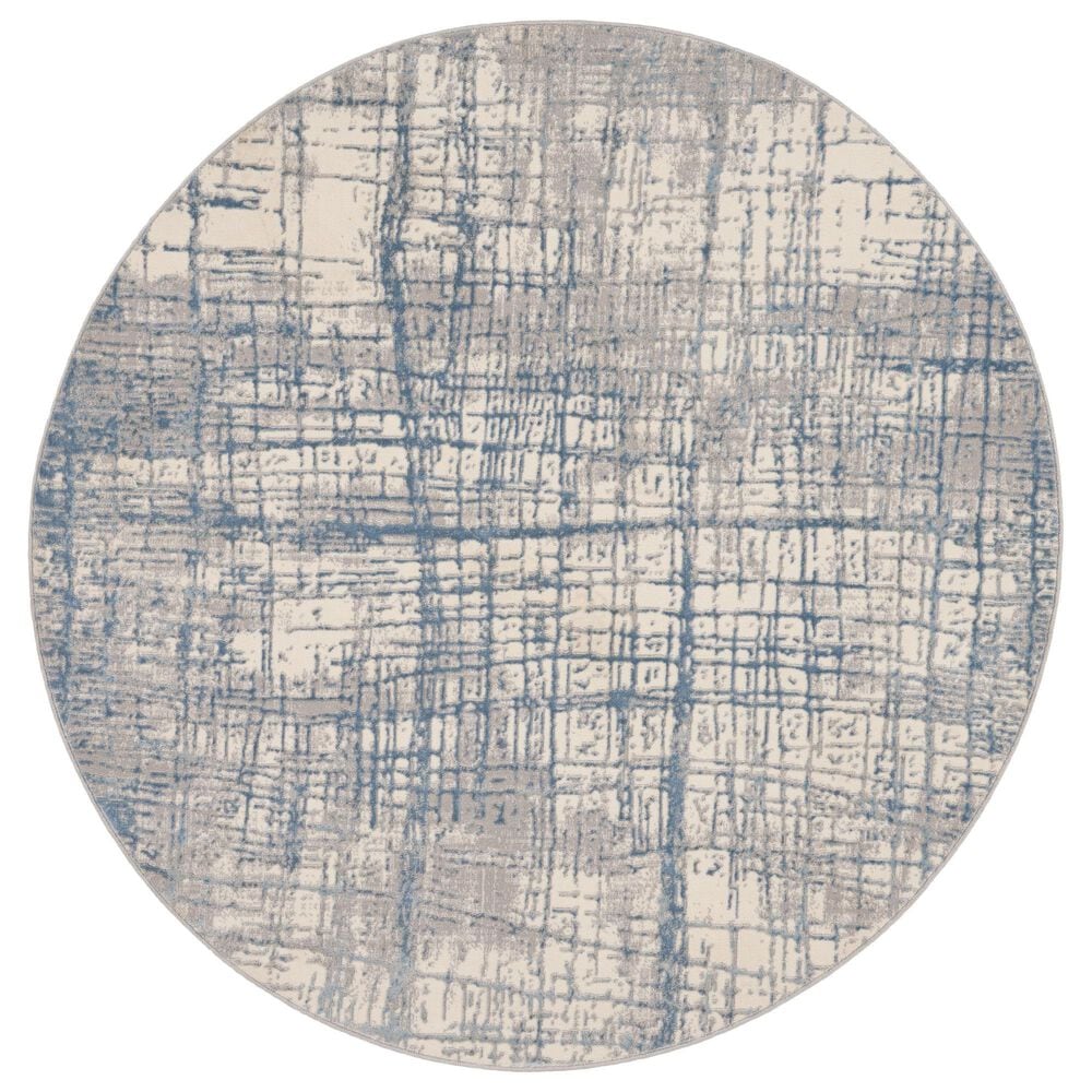 Nourison Rush 6&#39; Round Ivory and Blue Area Rug, , large