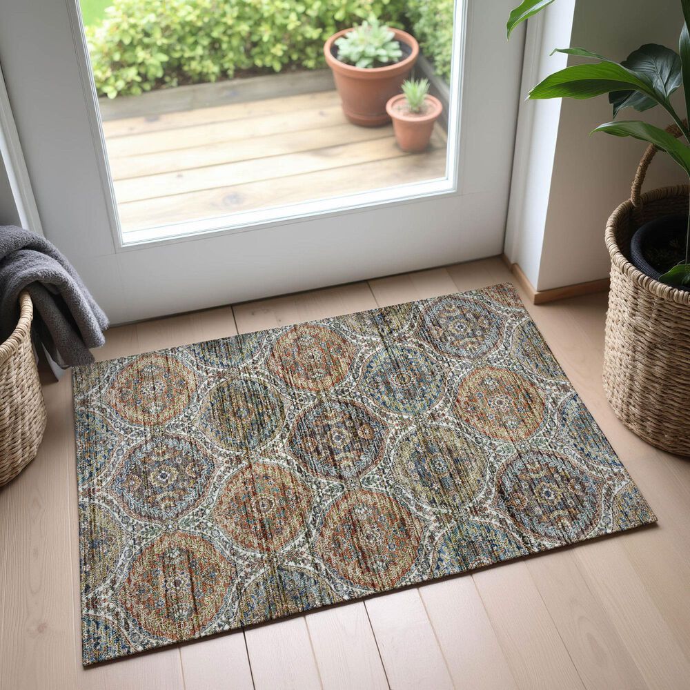 Dalyn Rug Company Silk Road Mocha, Ivory, Copper, Teal, Olive and Gold 2&#39;6&quot; x 3&#39;10&quot; Area Rug, , large