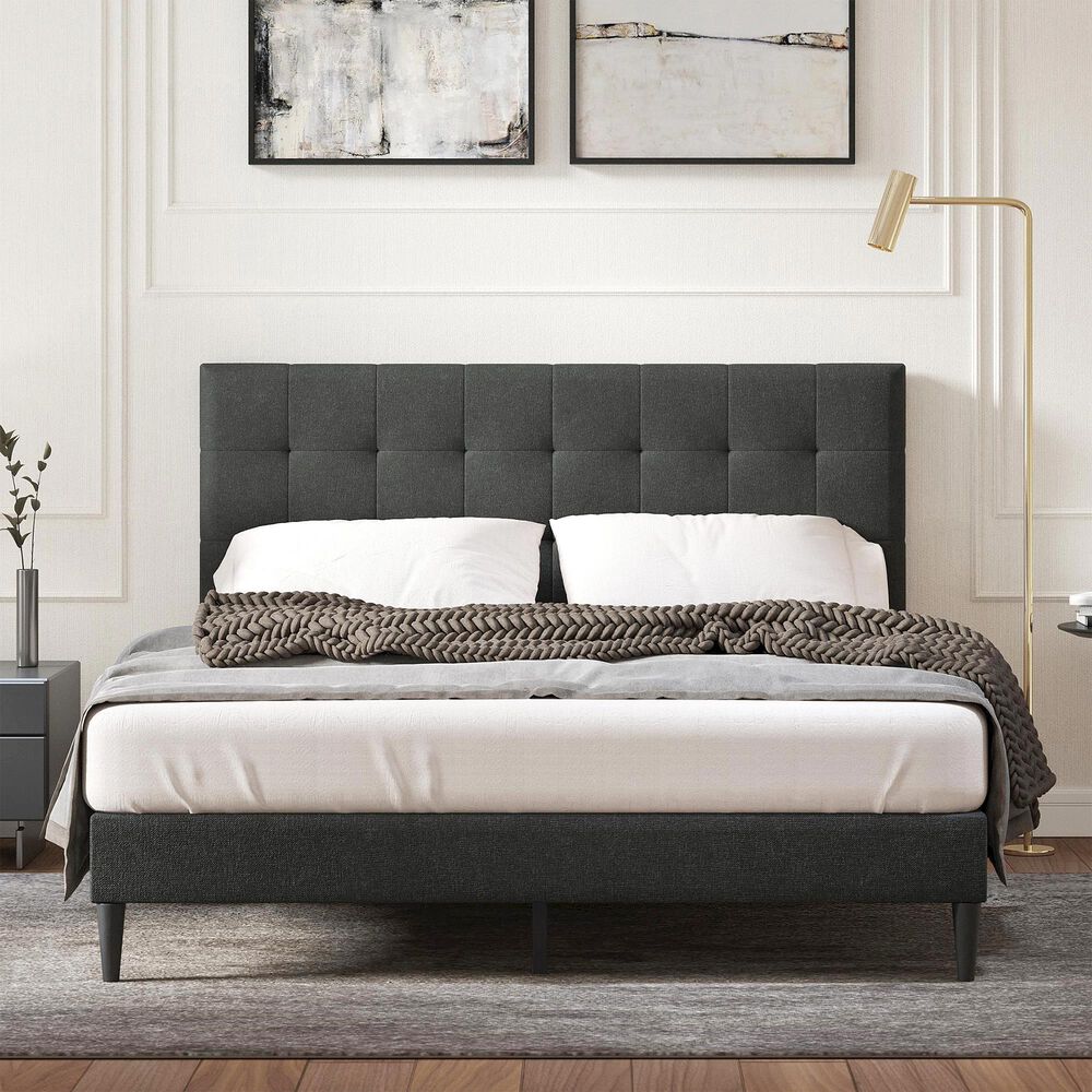 Glideaway Kaya Queen Upholstered Platform Panel Bed in  Charcoal Grey, , large