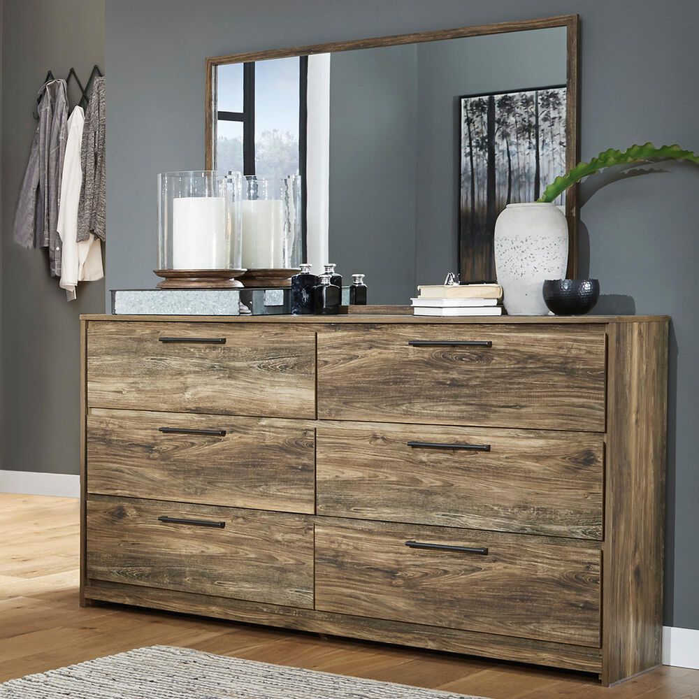 Signature Design by Ashley Rusthaven 6 Drawer Dresser and Mirror in Rustic Brown, , large