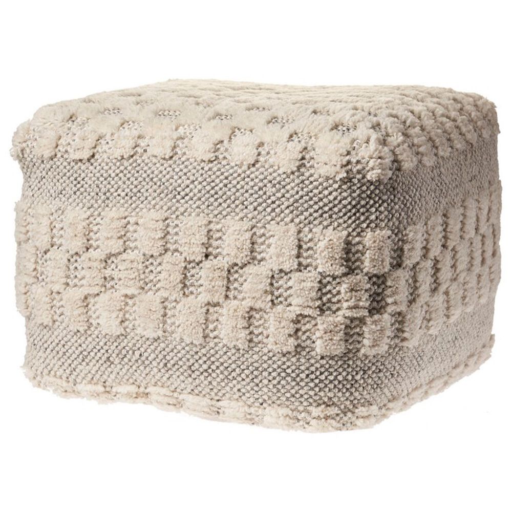 LR Home 18" Square Checkered Pouf in Black and Natural, , large