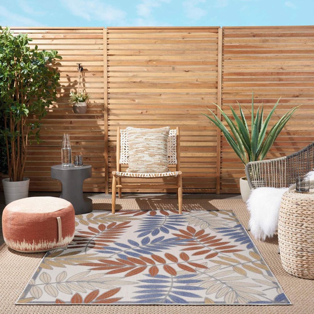 Nourison Aloha 3&#39;6&quot; x 5&#39;6&quot; Blue and Mocha Indoor/Outdoor Area Rug, , large