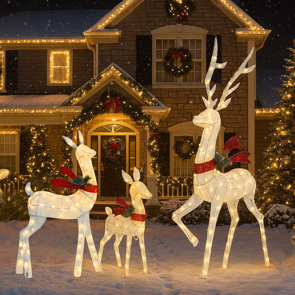 HOMLUX 3-Piece Cotton Rope Reindeer with Warm White LED Lights in White, , large
