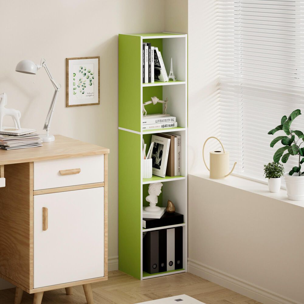 HOMLUX 5-Tier Cube Open Shelf Storage Organizer Bookcase in Green and White, , large