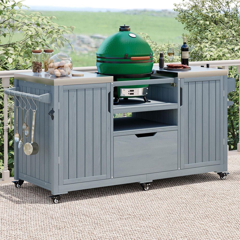 HOMLUX 67" Outdoor Kitchen Island with Stainless Steel Top in Grey, , large