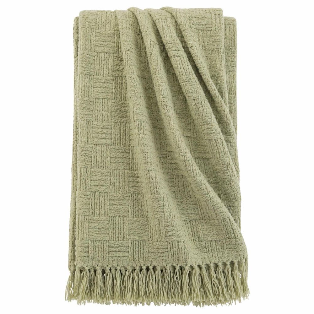 Trade Linker 50" x 70" Chenille Polyester Fringed Basket Throw in Sage, , large