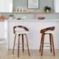 LumiSource Grotto 30" Swivel Barstool with Cream Faux Leather Upholstery in Walnut and Chrome (Set of 2), , large