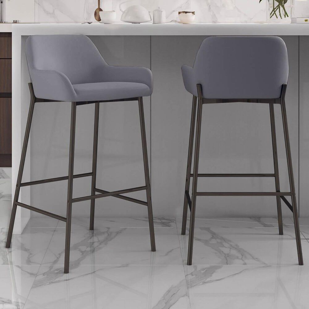 LumiSource Daniella Bar Stool with Grey Upholstery in Black (Set of 2), , large