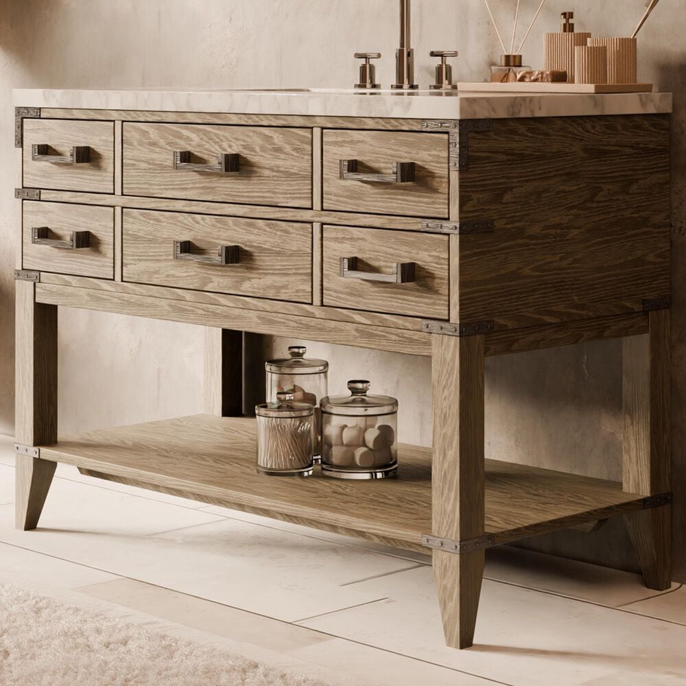 Lexora Home Norwalk 48&quot; Single Bathroom Vanity in Grey Oak with White Carrara Marble Top  and Rectangle Sink, , large