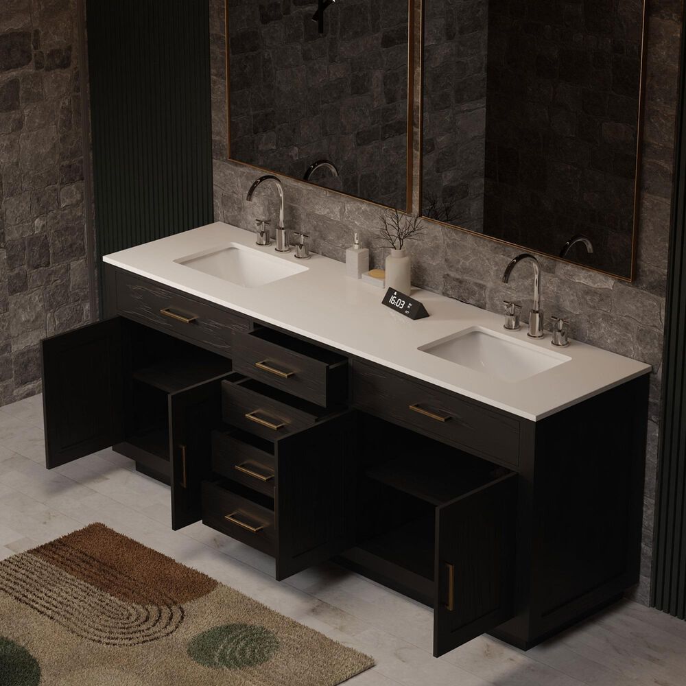Lexora Home Abbey 80&quot; Double Bathroom Vanity in Black Oak with 2 cm White Cultured Marble Top and Rectangular Sinks, , large
