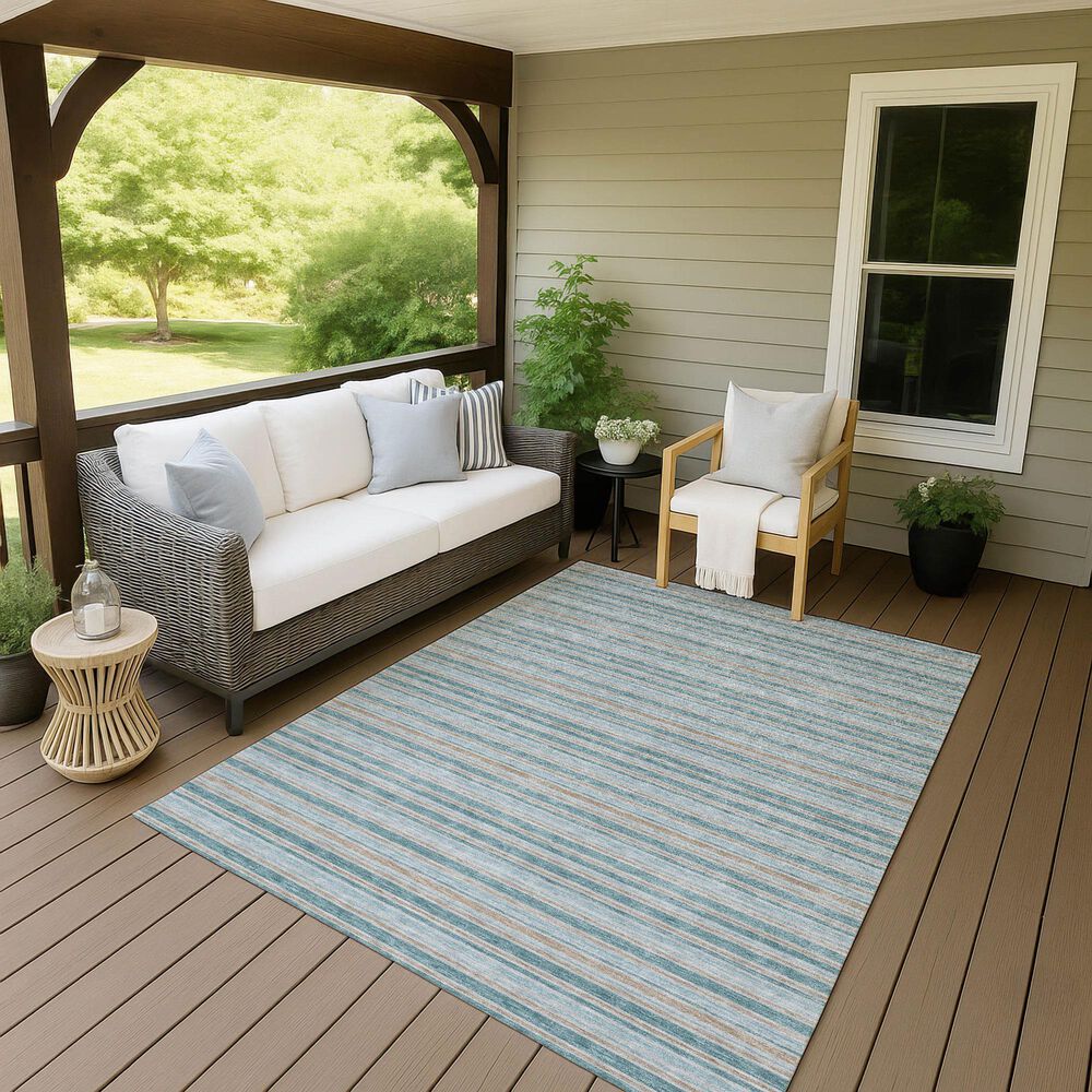 Dalyn Rug Company Soft Essentials Striped Teal 10' x 14' Indoor/Outdoor Area Rug, , large
