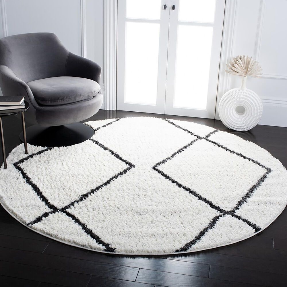 Safavieh August Shag 6&#39;7&quot; Round Ivory and Dark Grey Area Rug, , large