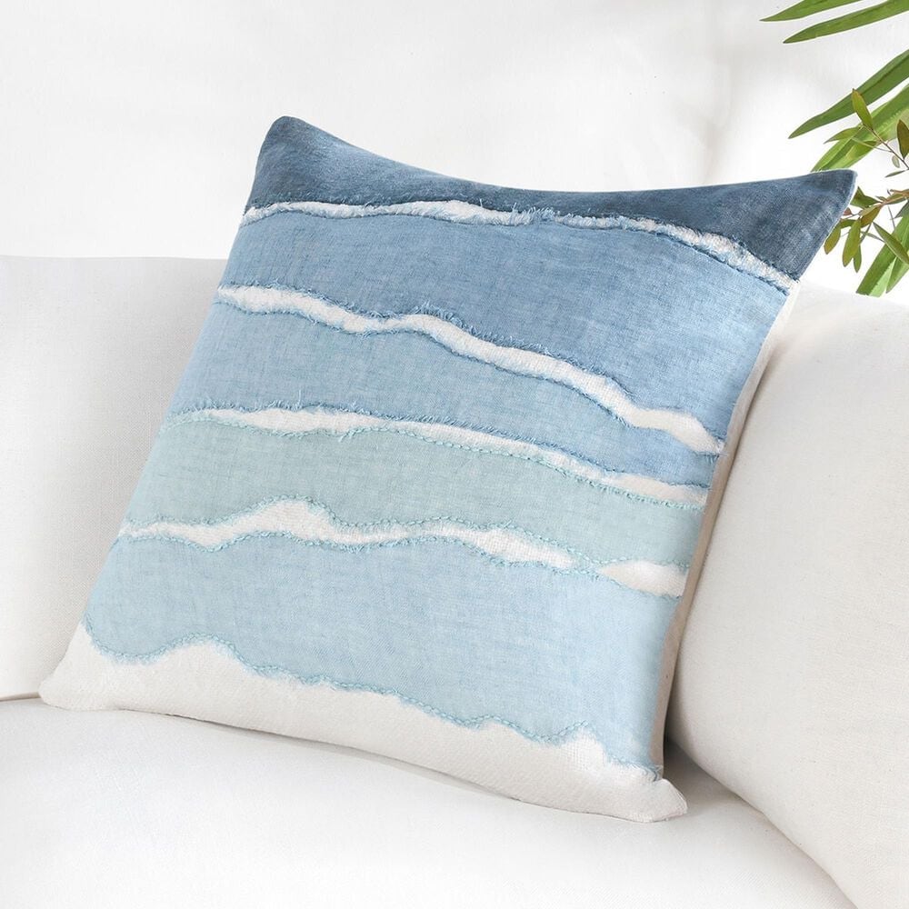 Classic Home Stillness Bikram 22&quot; x 22&quot; Throw Pillow in Capri Blue and White, , large