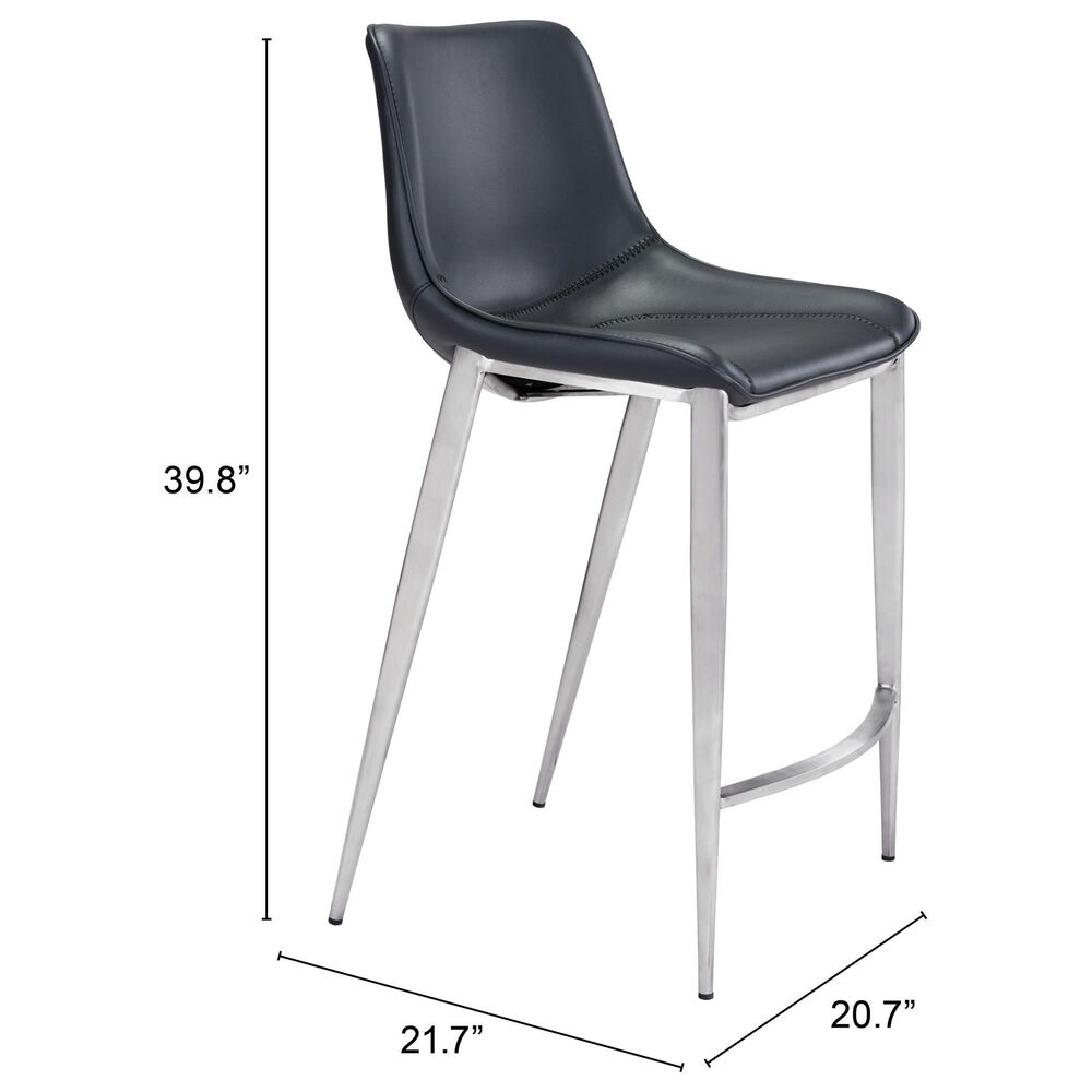 Zuo Modern Magnus Counter Stool in Black and Silver &#40;Set of 2&#41;, , large