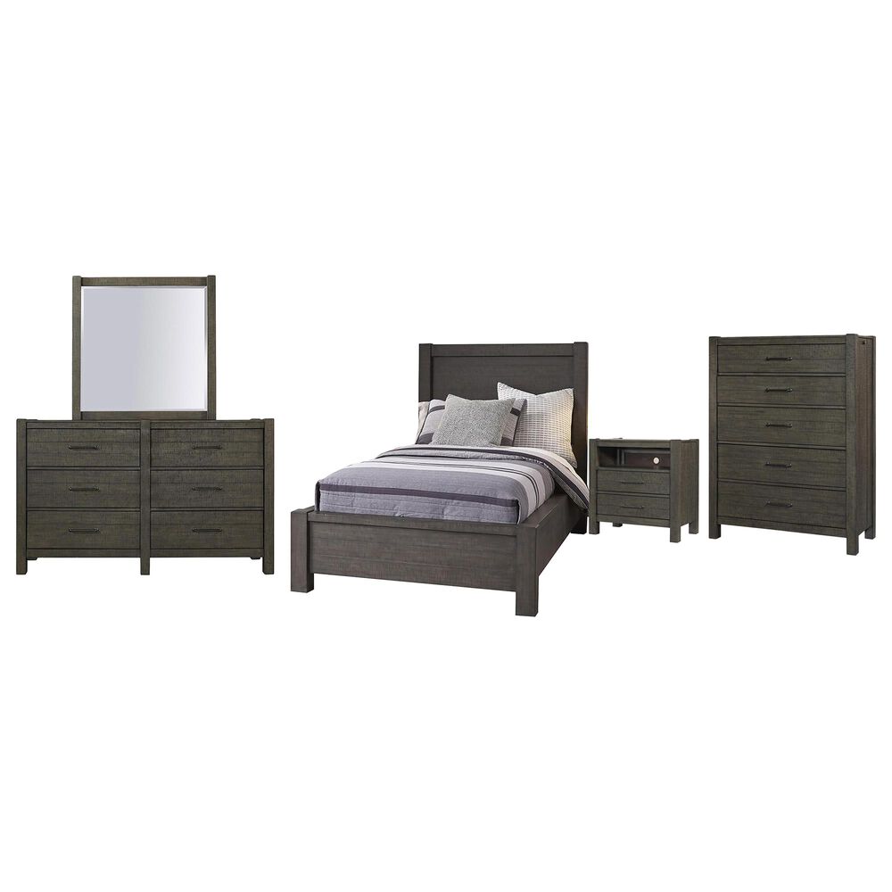 Riva Ridge Mill Creek 5 Piece Twin Low Profile Bed Set with 2-Drawer Nightstand in Carob, , large