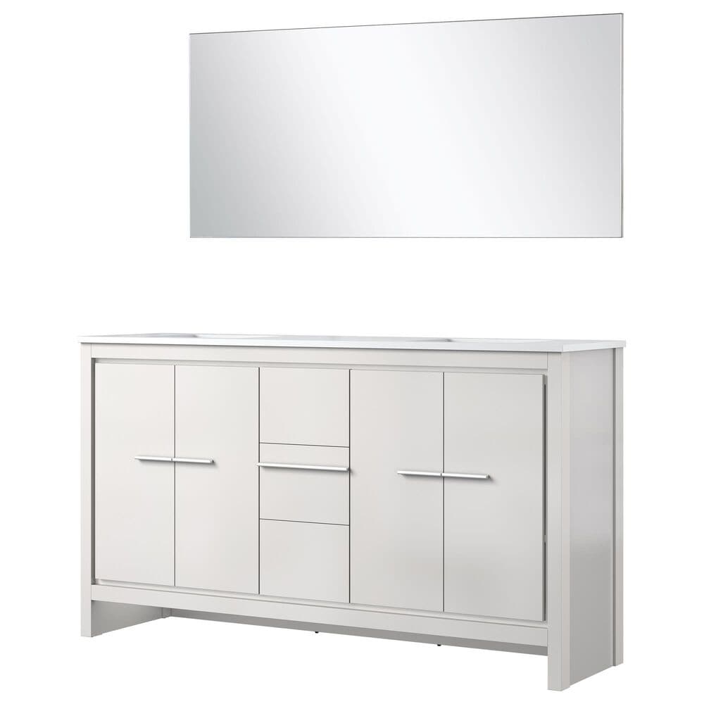Lexora Home Lafarre 60" Double Bathroom Vanity in Rustic Acacia with 2 cm White Cultured Marble Top, Rectangular Sinks and 55" Mirror, , large