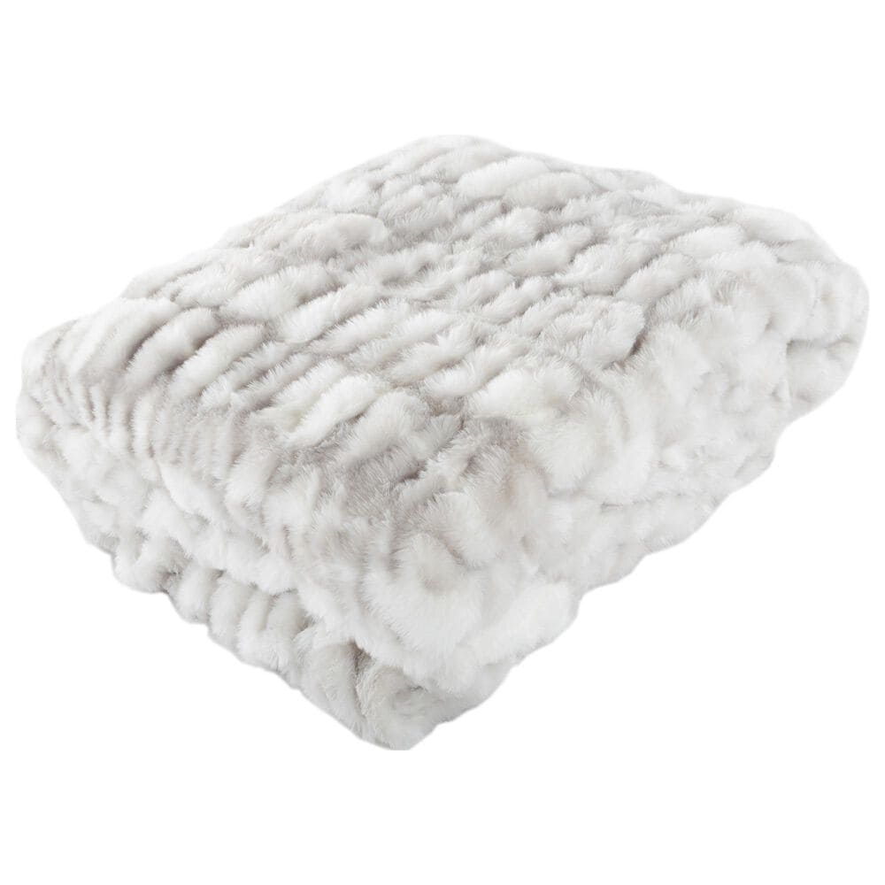 Timberlake 60" x 80" Ruched Faux Fur Throw Blanket in Gray, , large