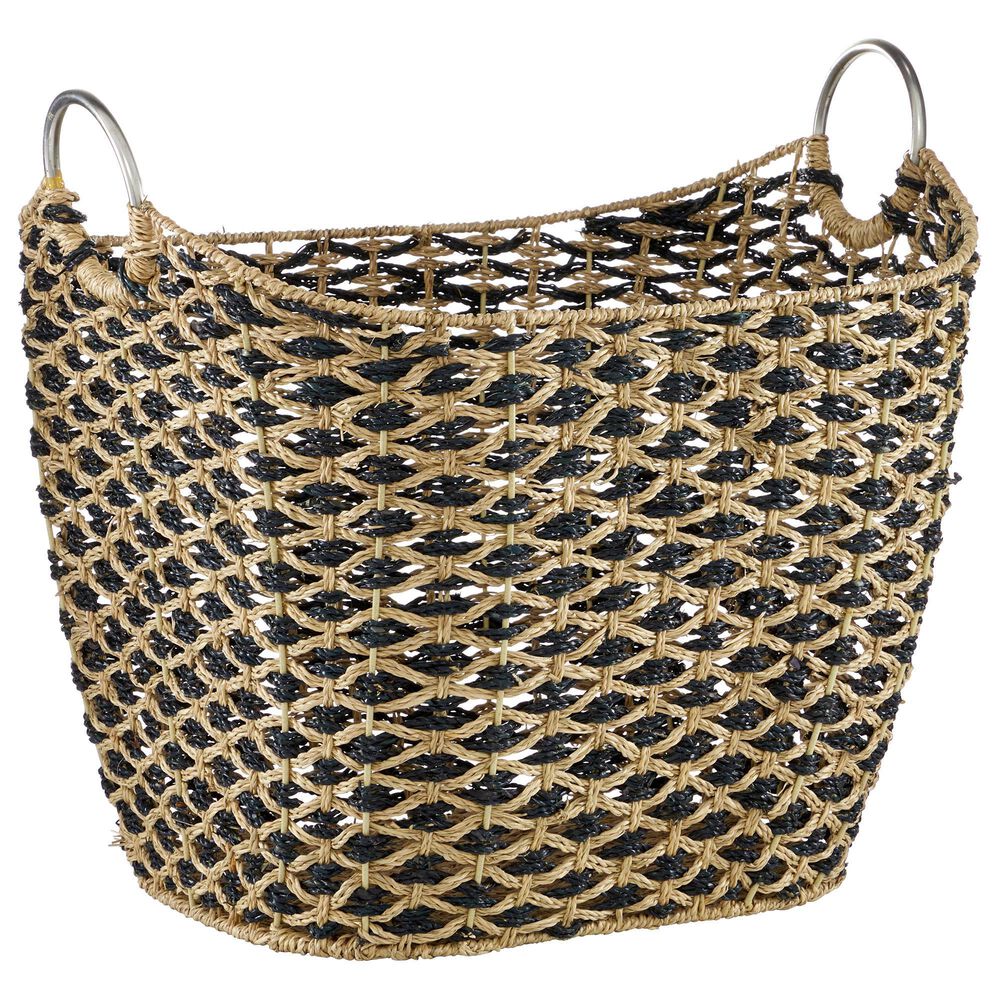 Maple and Jade 18" Bohemian Seagrass Woven Storage Basket in Natural Brown, , large