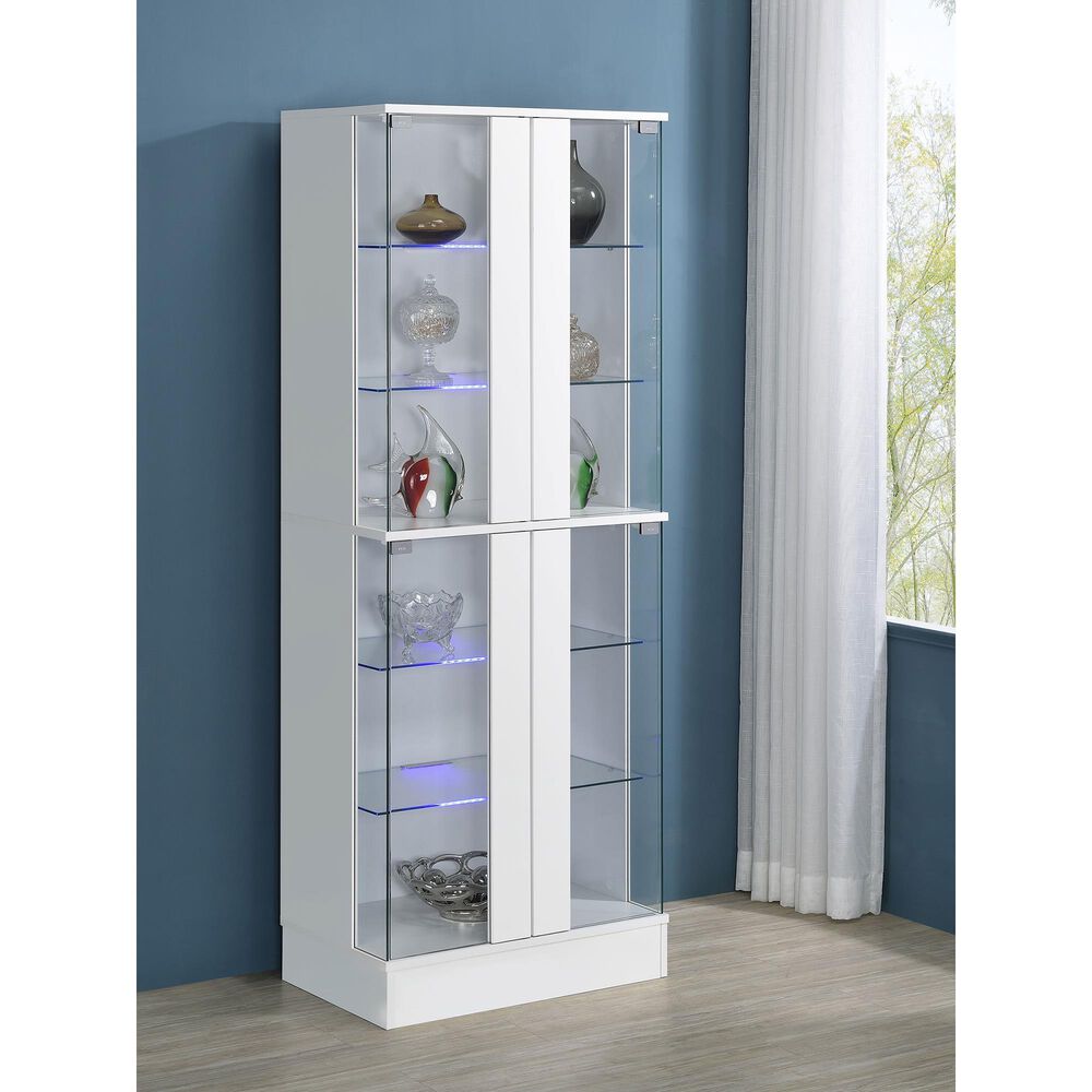 Pacific Landing Cabra Display Case Curio Cabinet in White High Gloss and Clear, , large
