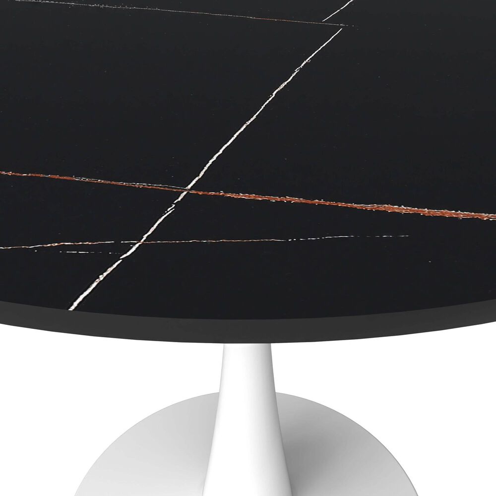 Leisuremod Leisuremod Bristol 35 round dining table White base with Black Sintered stone Top, , large