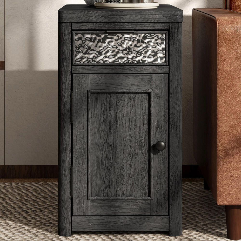 Furniture of America Piez Chair Side Table in Ash Gray and Stainless Steel, , large