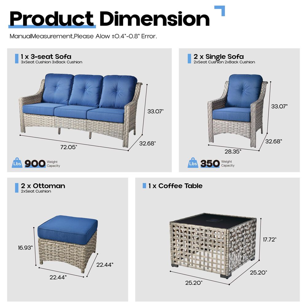HOMLUX 6-Piece Patio Conversation Set with Coffee Table in Navy Blue, , large