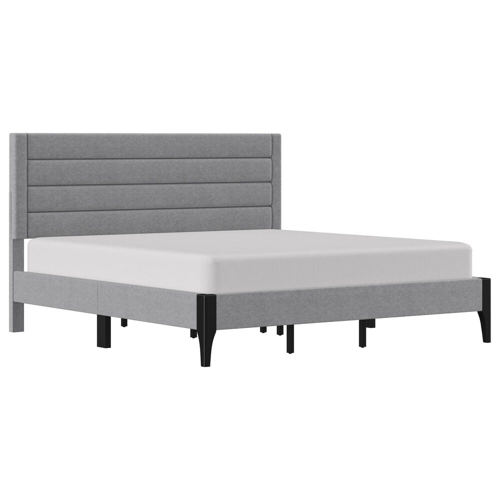 Richlands Furniture Maryhill King Platform Bed with Light Gray Upholstery in Black, , large