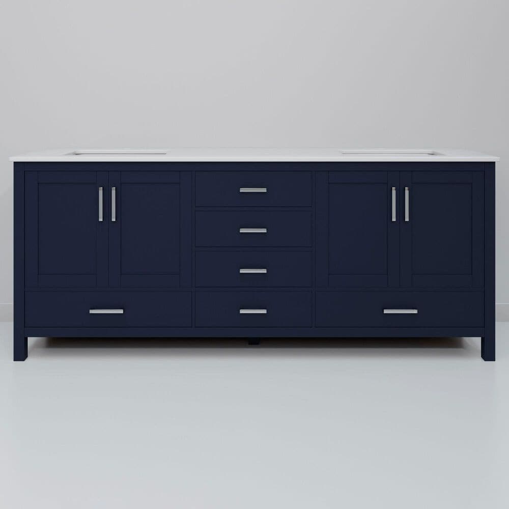 Lexora Home Jacques 72" Double Bathroom Vanity in Navy Blue with 2 cm White Quartz Top and Rectangular Sinks, , large