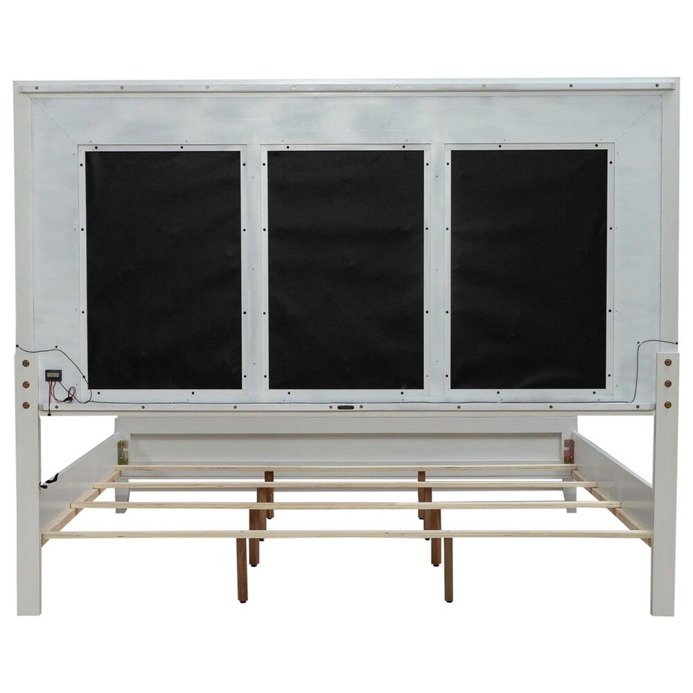 Belle Furnishings Reflections King Panel Bed with Gray Upholstered in Pearl White and Rhinestone, , large