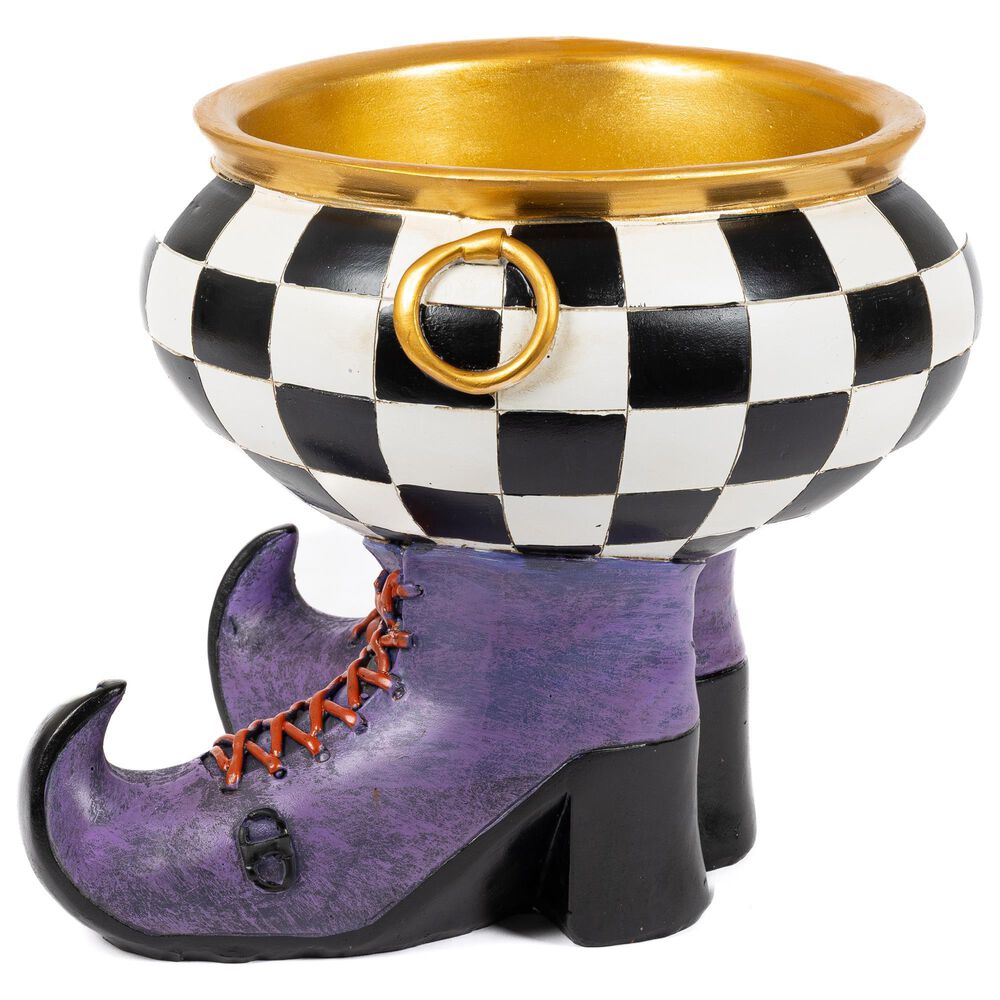 The Gerson Company 8.8&quot; Resin Halloween Witch&#39;s Cauldron in Black, White and Orange, , large