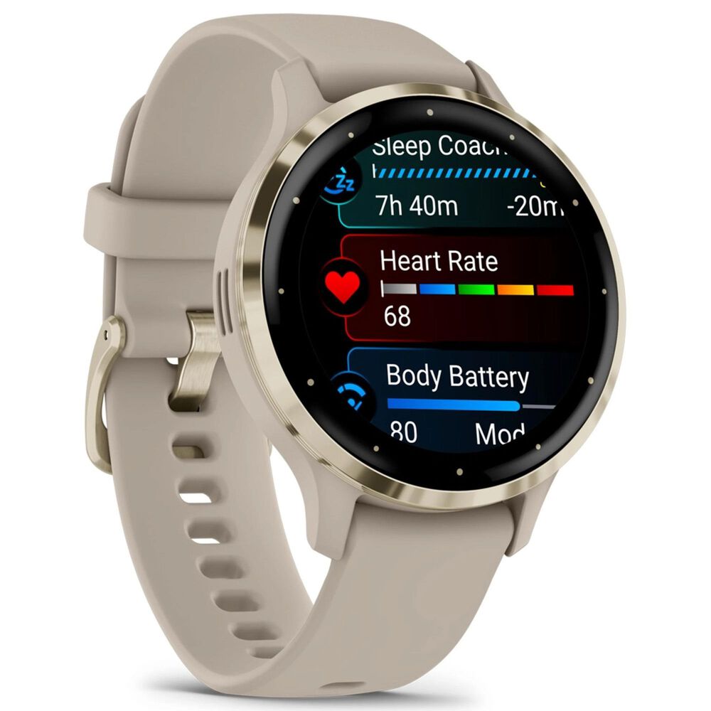 Garmin Venu 3S Smartwatch 41mm Soft Gold Stainless Steel Bezel Case with French Grey Silicone Band, , large