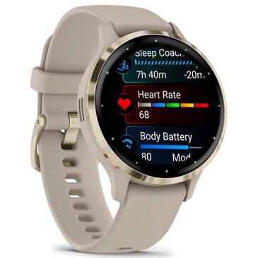 Garmin Venu 3S Smartwatch 41mm Soft Gold Stainless Steel Bezel Case with French Grey Silicone Band, , large