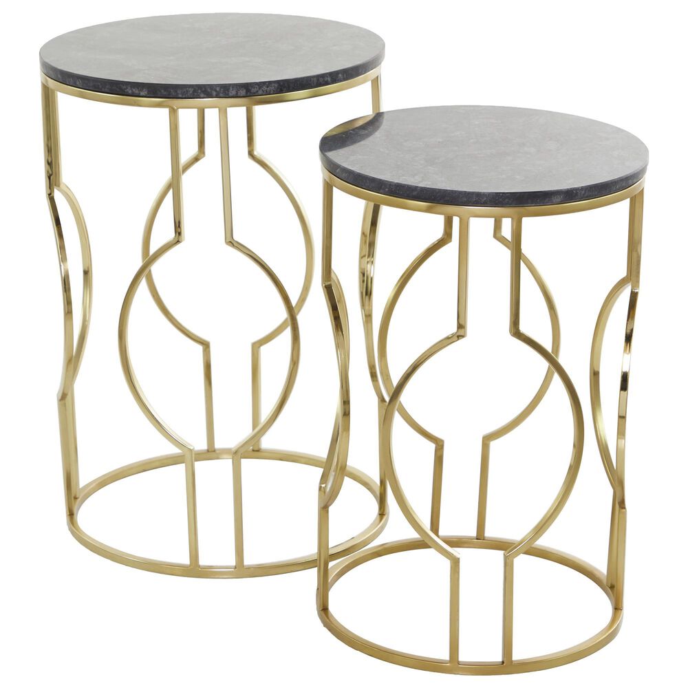 Uma Enterprises Marble Accent Table Gold, Grey, and Green (Set of 2), , large
