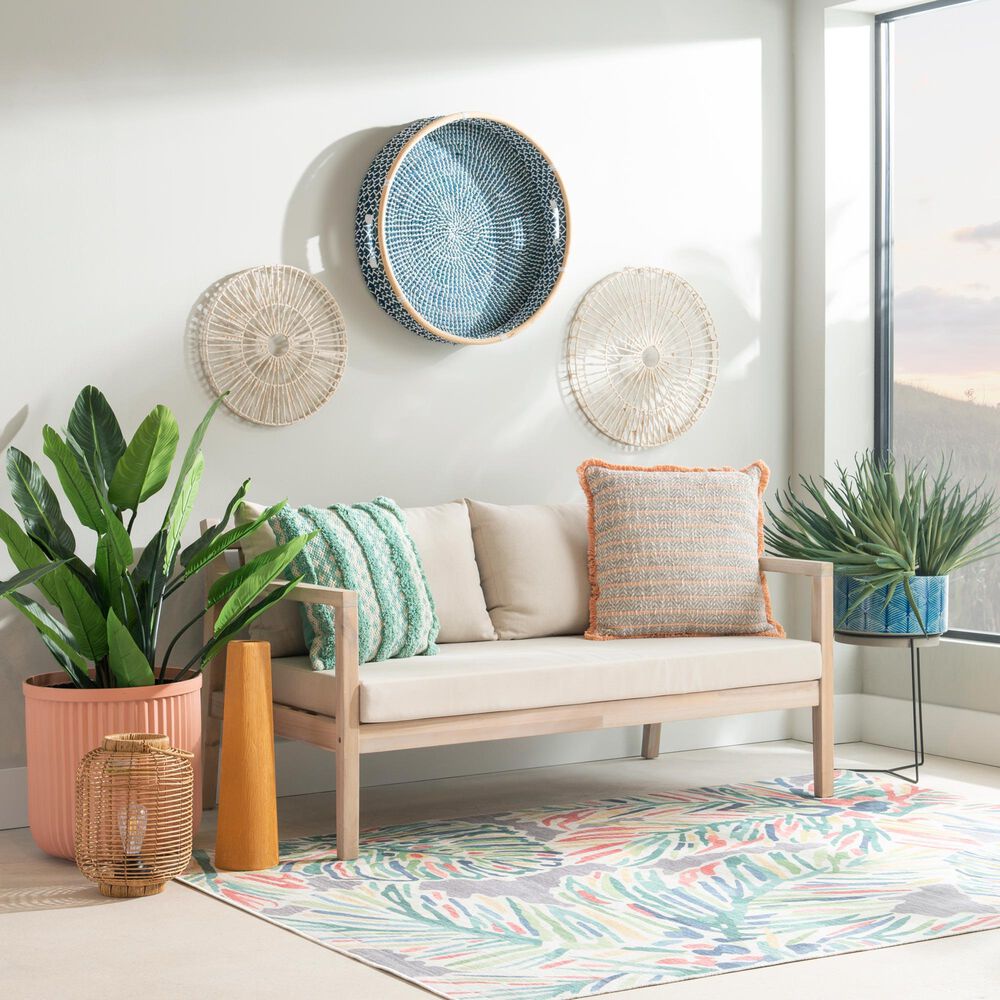 Linon Home Decor Teagon 2-Seater Outdoor Sofa with Beige Cushions in Natural, , large