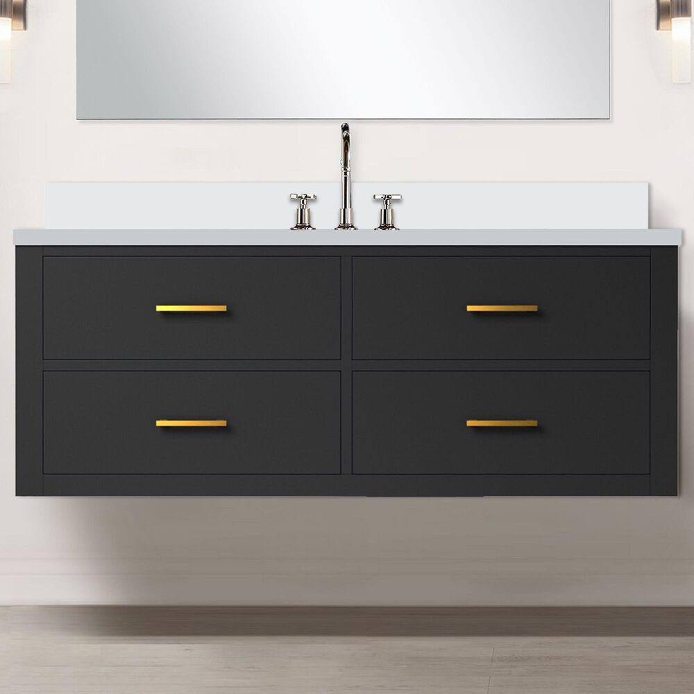 Lexora Home Castor 48&quot; Single Bathroom Vanity in Black with 2 cm White Cultured Marble Top and Rectangular Sink, , large