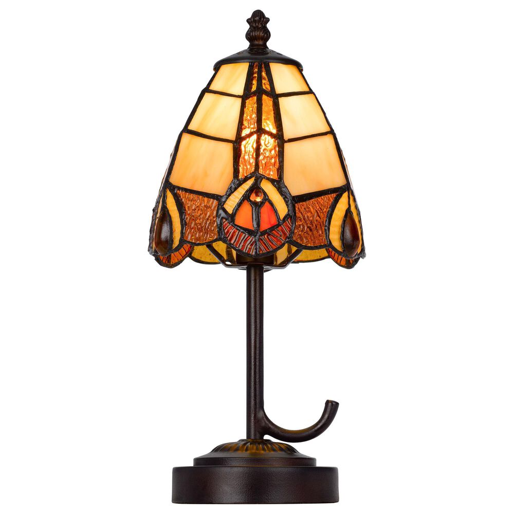 Cal Lighting 13" Tiffany Accent Lamp with Orange Shade in Dark Bronze, , large