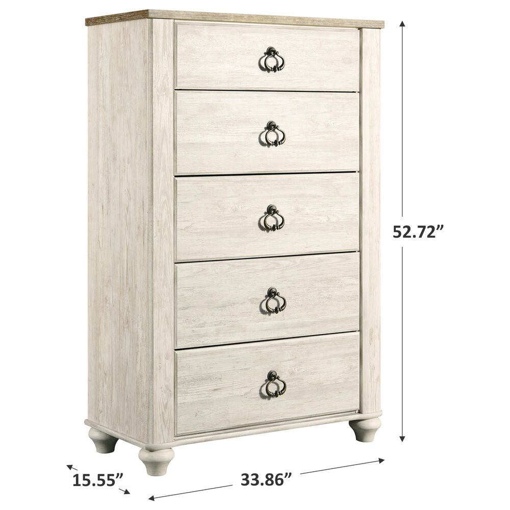 Ashley Willowton 5 Drawer Chest in White Washed, , large
